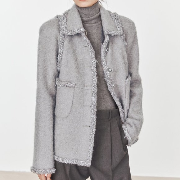 CHICJOC Italian Mohair & Wool Short Coat with Silk Lining, Size 38 - Picture 2 of 16